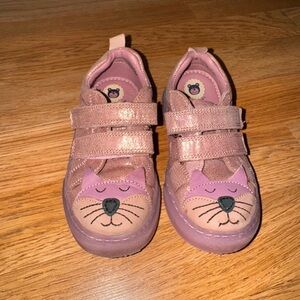 Pink Cat Face Kids Leather Shoes